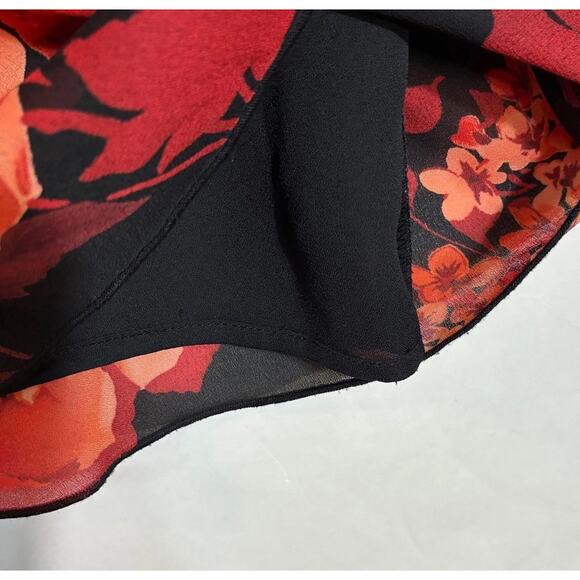 Semi Sheer Skirt Black Red Floral Double Layer Norton McNaughton 10 Flutter Hem - Picture 7 of 8